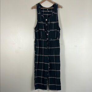 Free People Black and White Plaid Jumpsuit